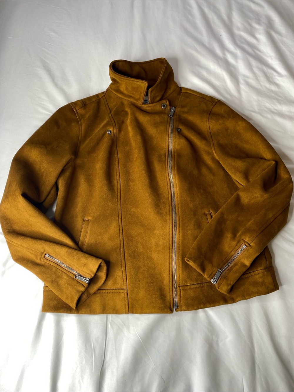 Old Navy Chestnut Brown Faux Suede Moto Jacket Women's Size L
